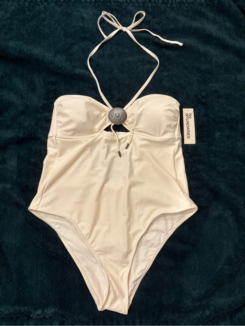 No Boundaries Bolo Tie One-Piece Swimsuit with Decorative Medallion (Size XL)